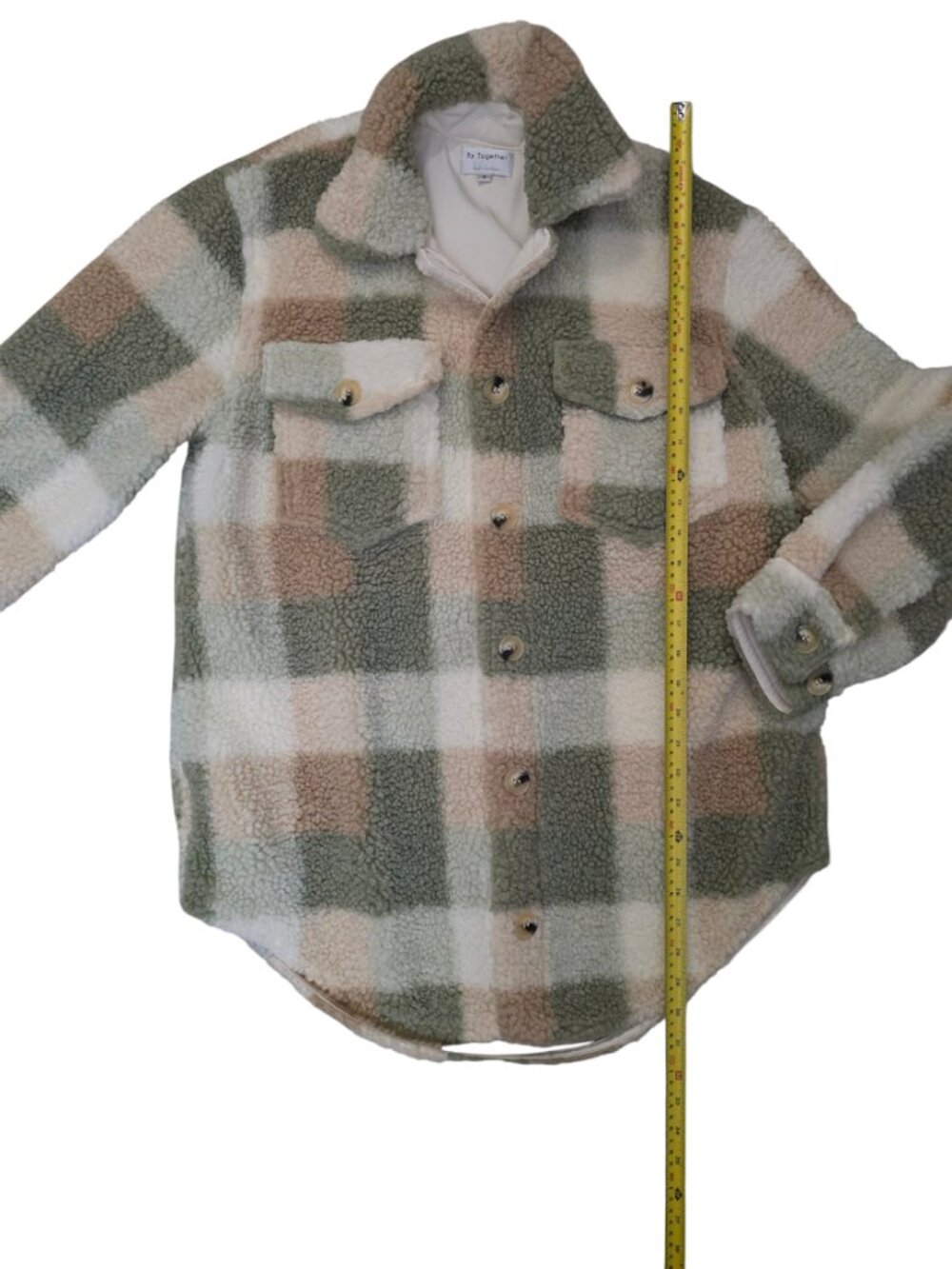 By Together Plaid Sherpa Fleece Button Up Shacket Sage Green Size Small